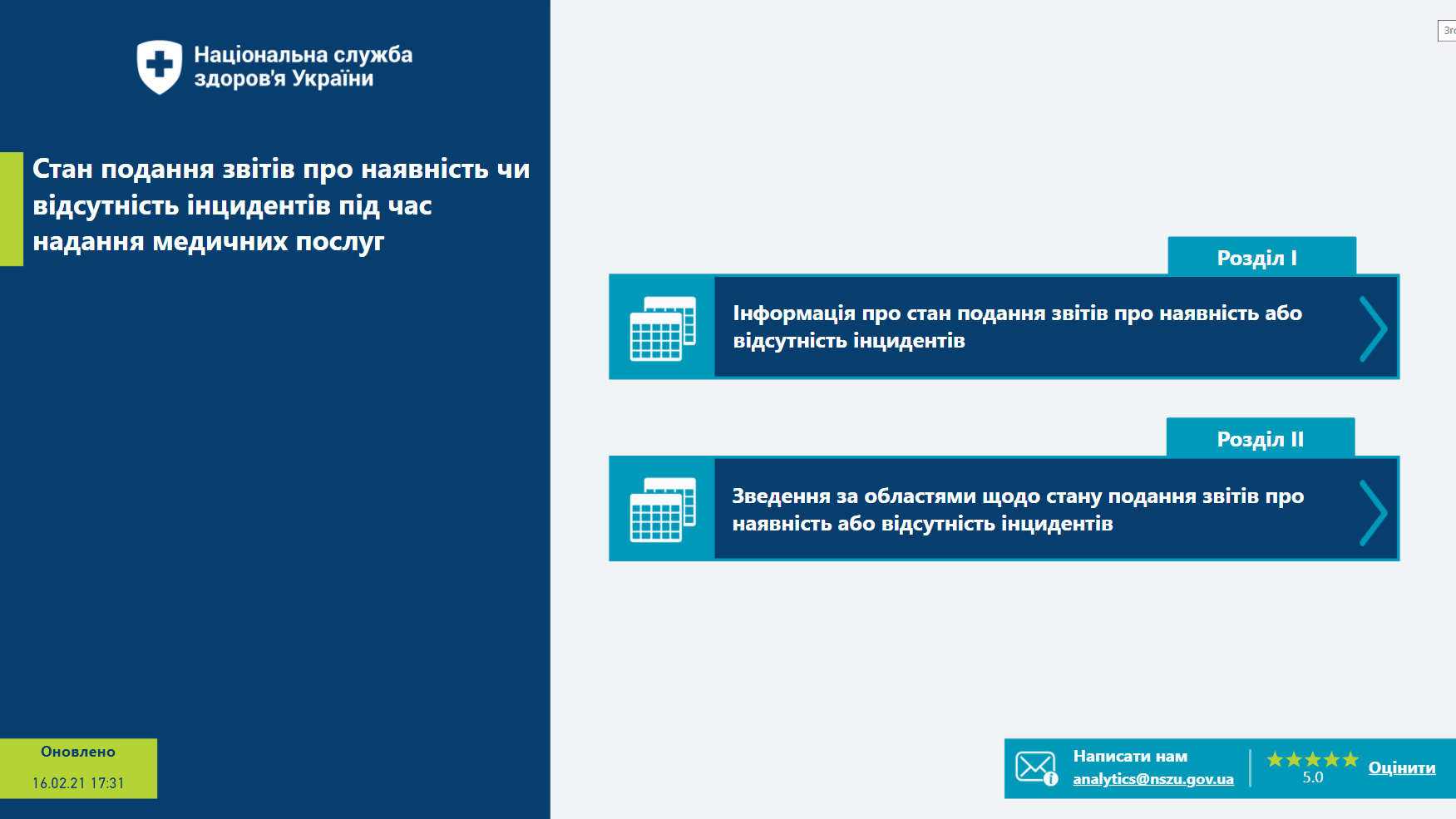 На дашборді НСЗУ - дані про інциденти під час надання медичної допомоги